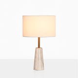 Elegant White Marble and Gold Metal Table Lamp with Fabric Drum Shade
