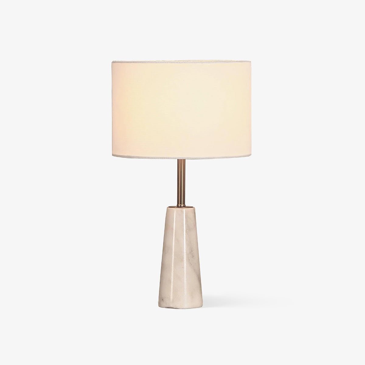 Elegant White Marble and Gold Metal Table Lamp with Fabric Drum Shade