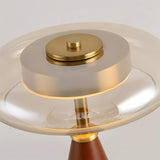 Nova Modern Mushroom Glass Table Lamp Walnut Wood Base Integrated LED Lighting for Bedside Desk