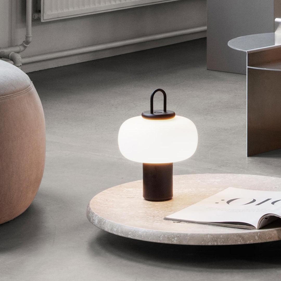 Modern Nox Metal and Glass Portable Table Lamp for Reading and Bedside Lighting