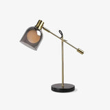 Modern Adjustable Table Lamp with Black Marble Base and Dual Smoked Glass Shade for Interior Lighting