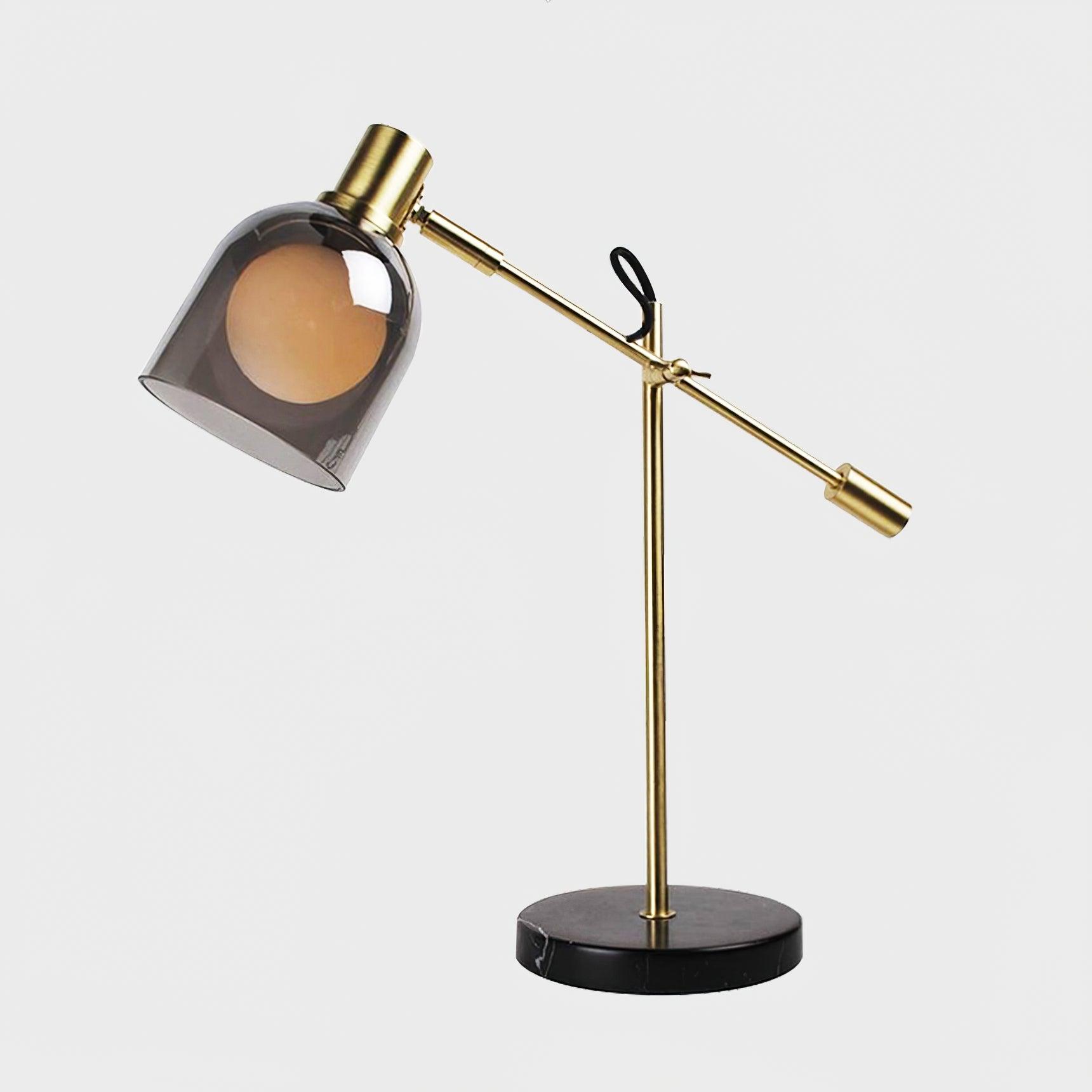 Modern Adjustable Table Lamp with Black Marble Base and Dual Smoked Glass Shade for Interior Lighting