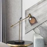 Modern Adjustable Table Lamp with Black Marble Base and Dual Smoked Glass Shade for Interior Lighting