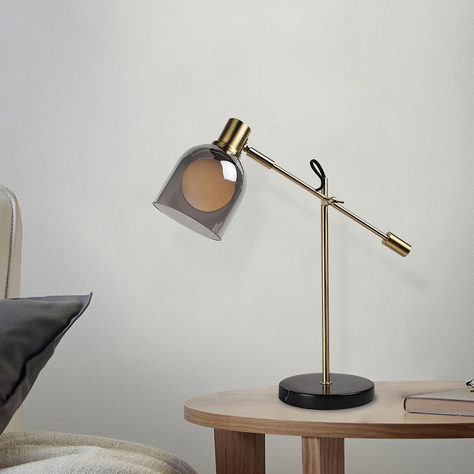 Modern Adjustable Table Lamp with Black Marble Base and Dual Smoked Glass Shade for Interior Lighting