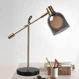 Modern Adjustable Table Lamp with Black Marble Base and Dual Smoked Glass Shade for Interior Lighting