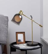 Modern Adjustable Table Lamp with Black Marble Base and Dual Smoked Glass Shade for Interior Lighting