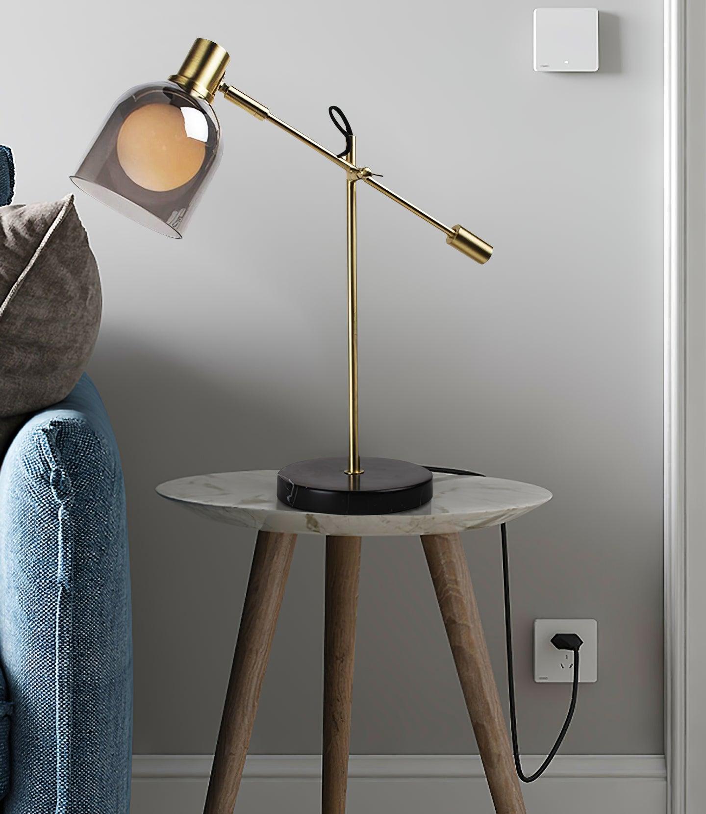 Modern Adjustable Table Lamp with Black Marble Base and Dual Smoked Glass Shade for Interior Lighting
