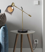 Modern Adjustable Table Lamp with Black Marble Base and Dual Smoked Glass Shade for Interior Lighting