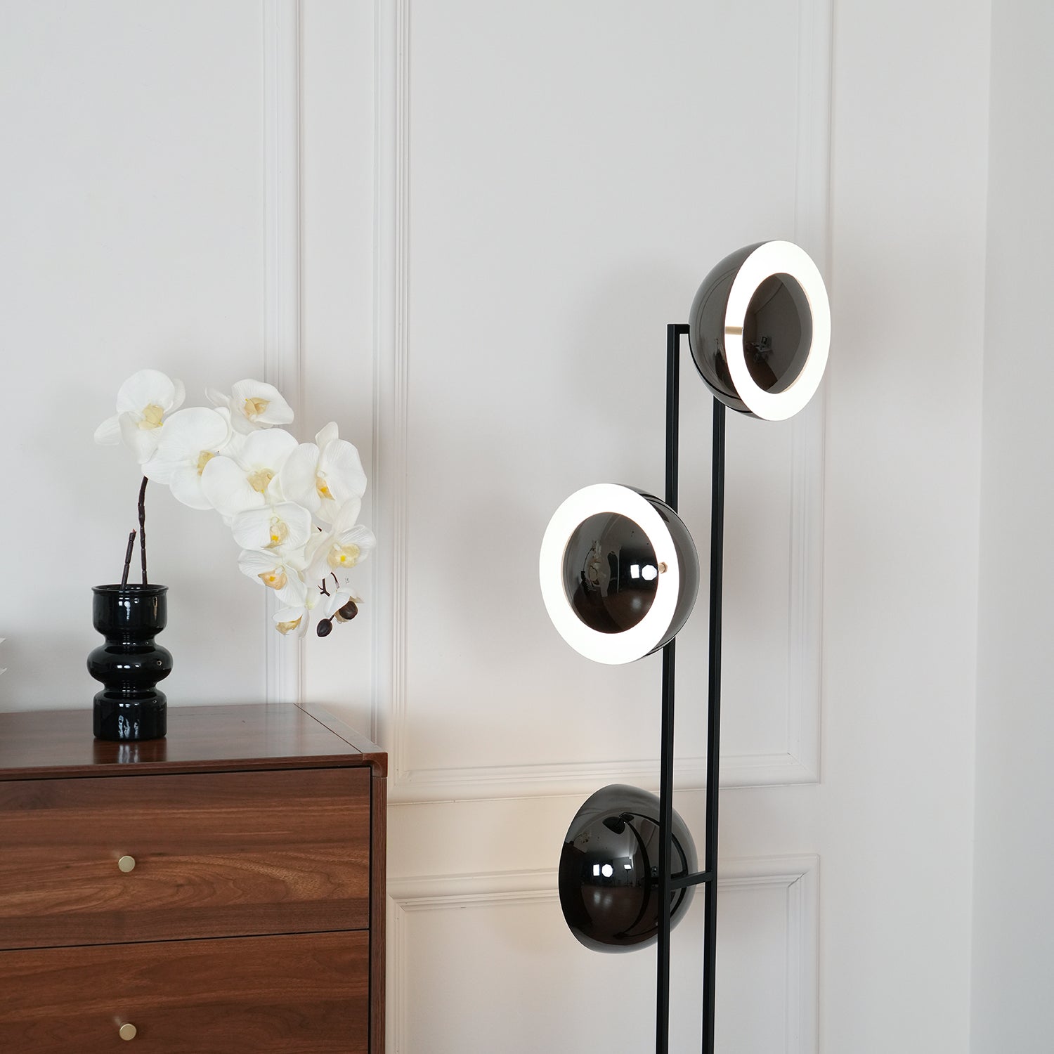 Modern LED Floor Lamp Black Three Light Tall Accent Light for Living Room
