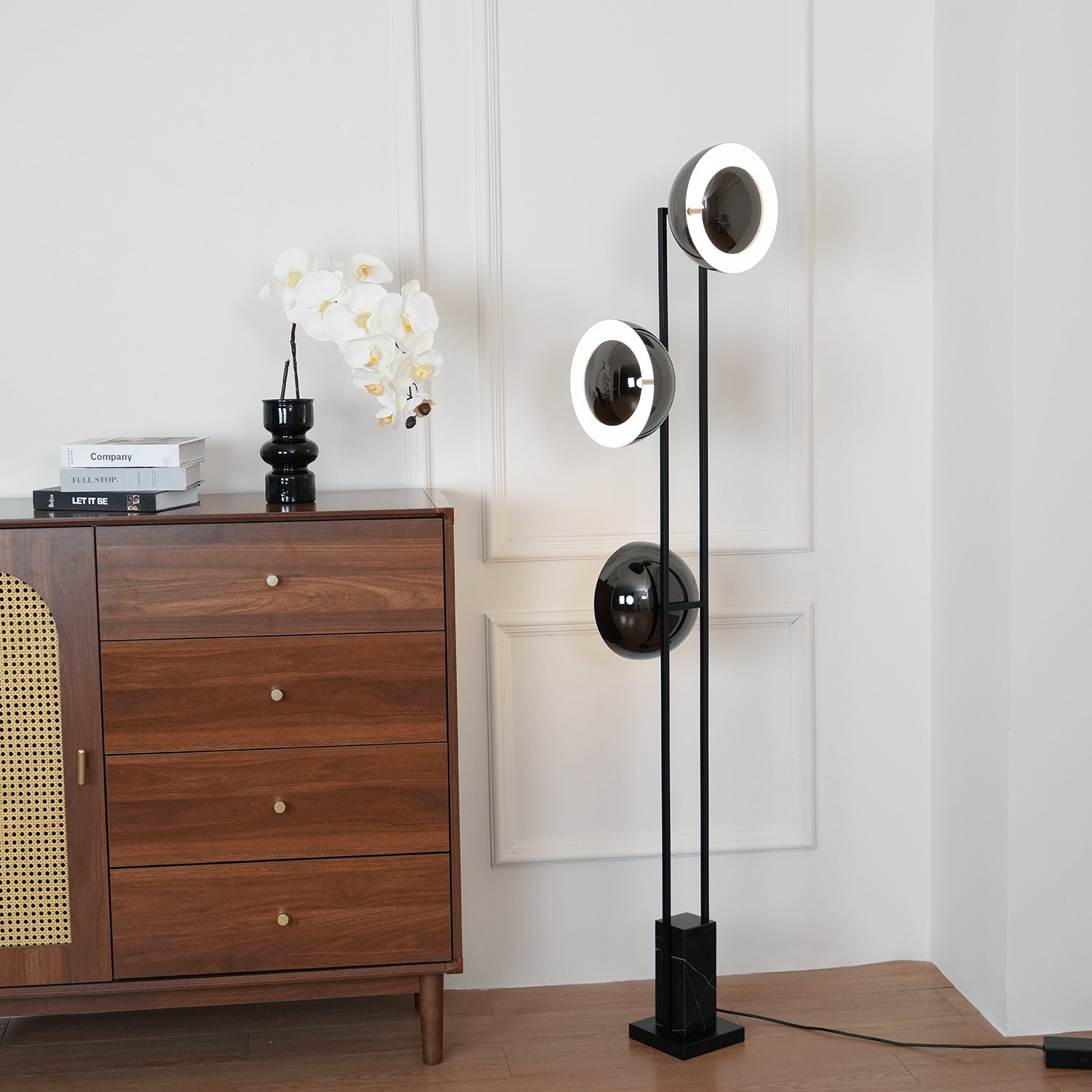 Modern LED Floor Lamp Black Three Light Tall Accent Light for Living Room
