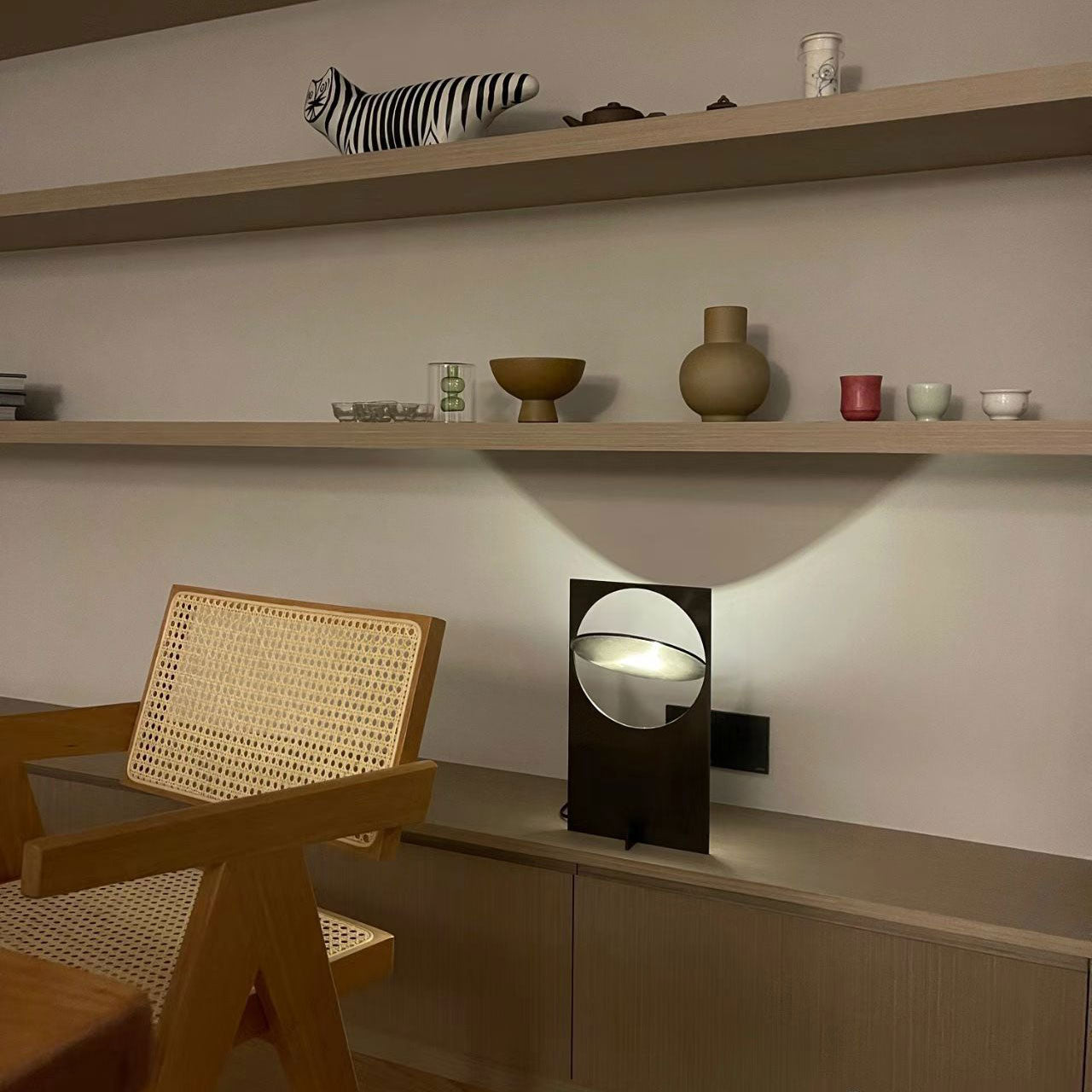 Minimalist Geometric Iron Reading Table Lamp with Adjustable Integrated LED Spotlight