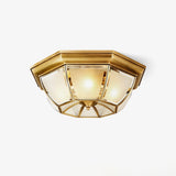 Vintage Style Brass Bowl Flush Mount Ceiling Lamp with Frosted Glass for Indoor Lighting