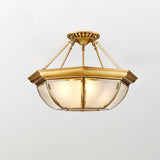 Vintage Style Brass Bowl Flush Mount Ceiling Lamp with Frosted Glass for Indoor Lighting