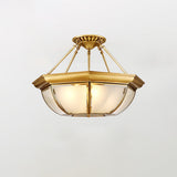Vintage Style Brass Bowl Flush Mount Ceiling Lamp with Frosted Glass for Indoor Lighting
