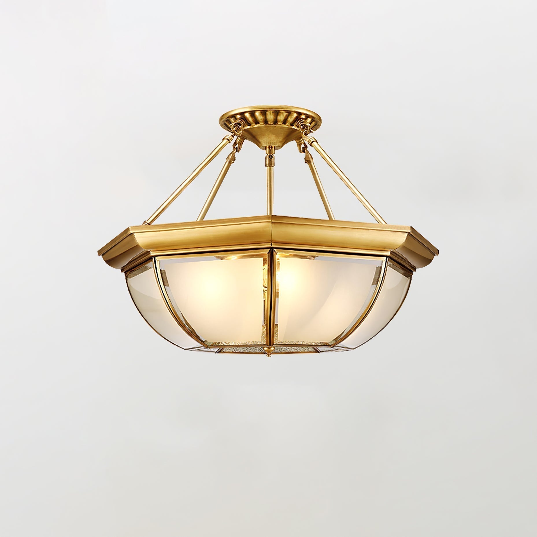 Vintage Style Brass Bowl Flush Mount Ceiling Lamp with Frosted Glass for Indoor Lighting