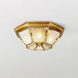 Vintage Style Brass Bowl Flush Mount Ceiling Lamp with Frosted Glass for Indoor Lighting