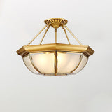 Vintage Style Brass Bowl Flush Mount Ceiling Lamp with Frosted Glass for Indoor Lighting
