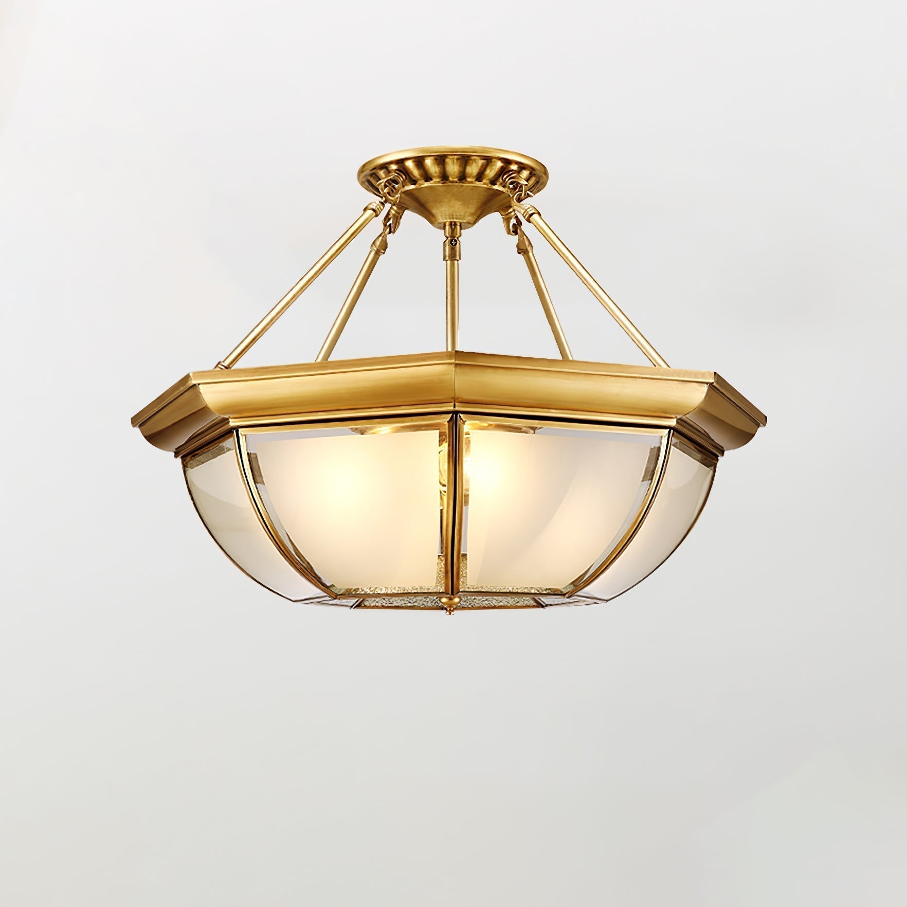 Vintage Style Brass Bowl Flush Mount Ceiling Lamp with Frosted Glass for Indoor Lighting