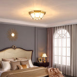 Vintage Style Brass Bowl Flush Mount Ceiling Lamp with Frosted Glass for Indoor Lighting