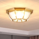 Vintage Style Brass Bowl Flush Mount Ceiling Lamp with Frosted Glass for Indoor Lighting