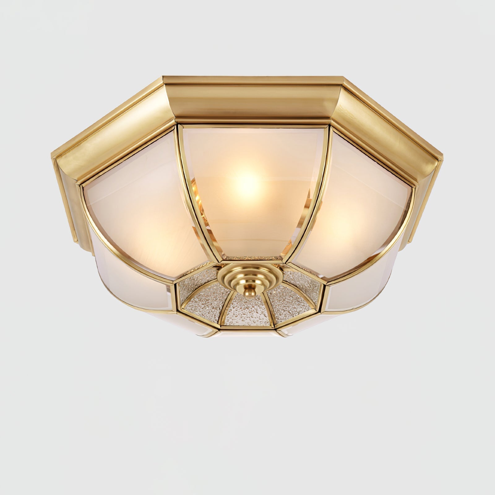Vintage Style Brass Bowl Flush Mount Ceiling Lamp with Frosted Glass for Indoor Lighting