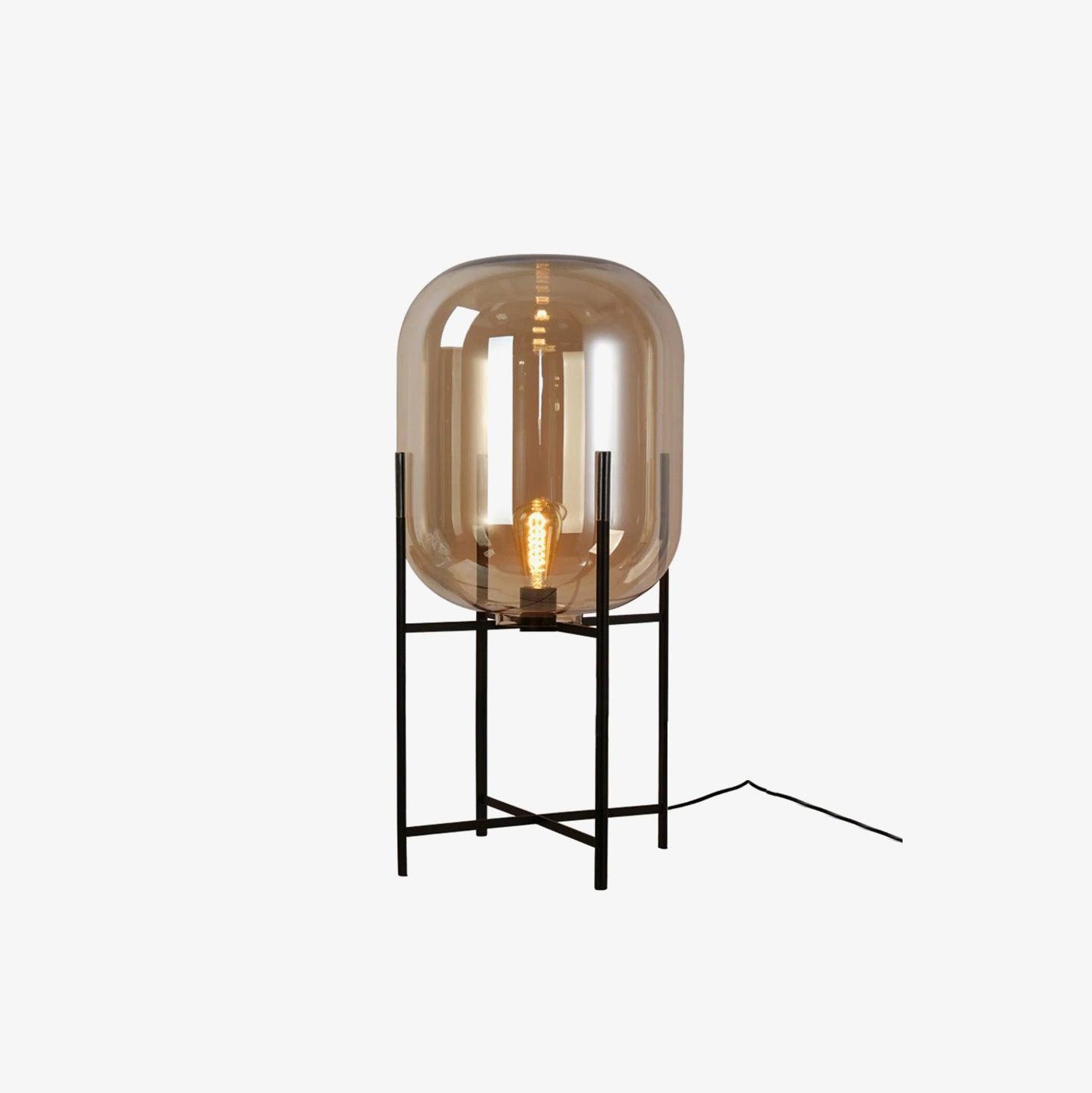 Hand Blown Glass Oda Table Lamp with Metal Base Industrial Accent Light for Living Room
