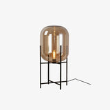 Hand Blown Glass Oda Table Lamp with Metal Base Industrial Accent Light for Living Room