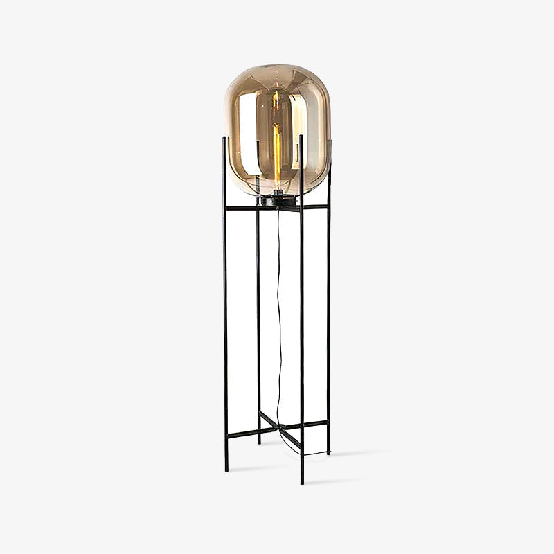 Modern Oda Hand Blown Glass Floor Lamp with Metal Base for Contemporary Home Decor