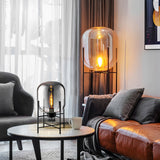 Modern Oda Hand Blown Glass Floor Lamp with Metal Base for Contemporary Home Decor