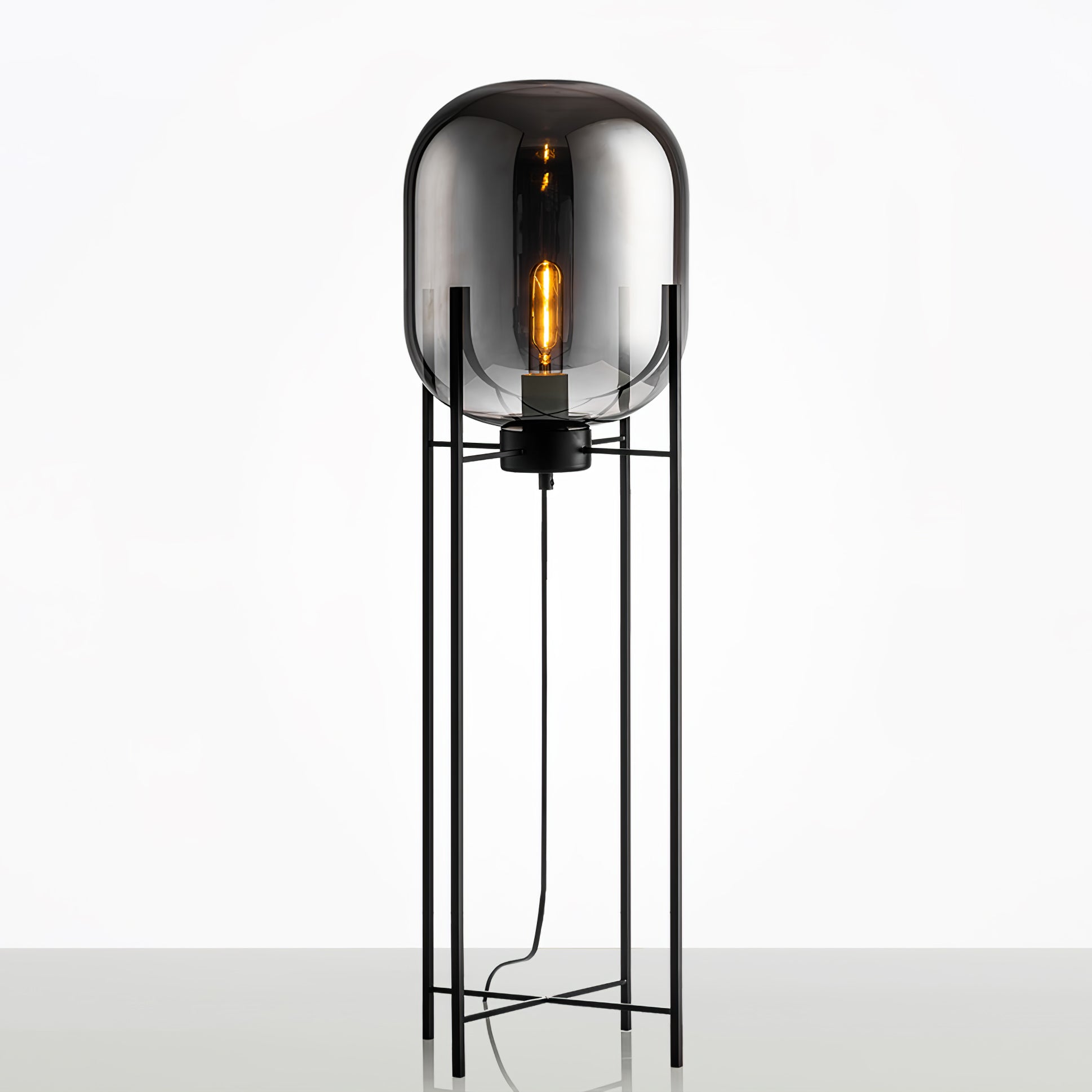 Modern Oda Hand Blown Glass Floor Lamp with Metal Base for Contemporary Home Decor