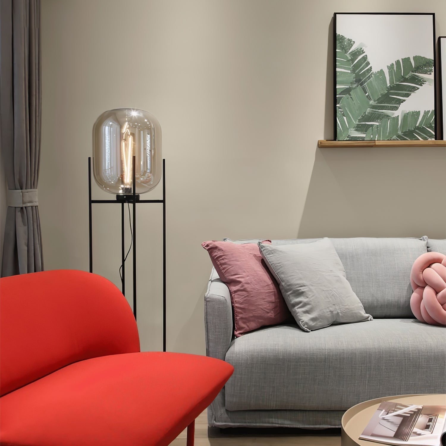 Modern Oda Hand Blown Glass Floor Lamp with Metal Base for Contemporary Home Decor