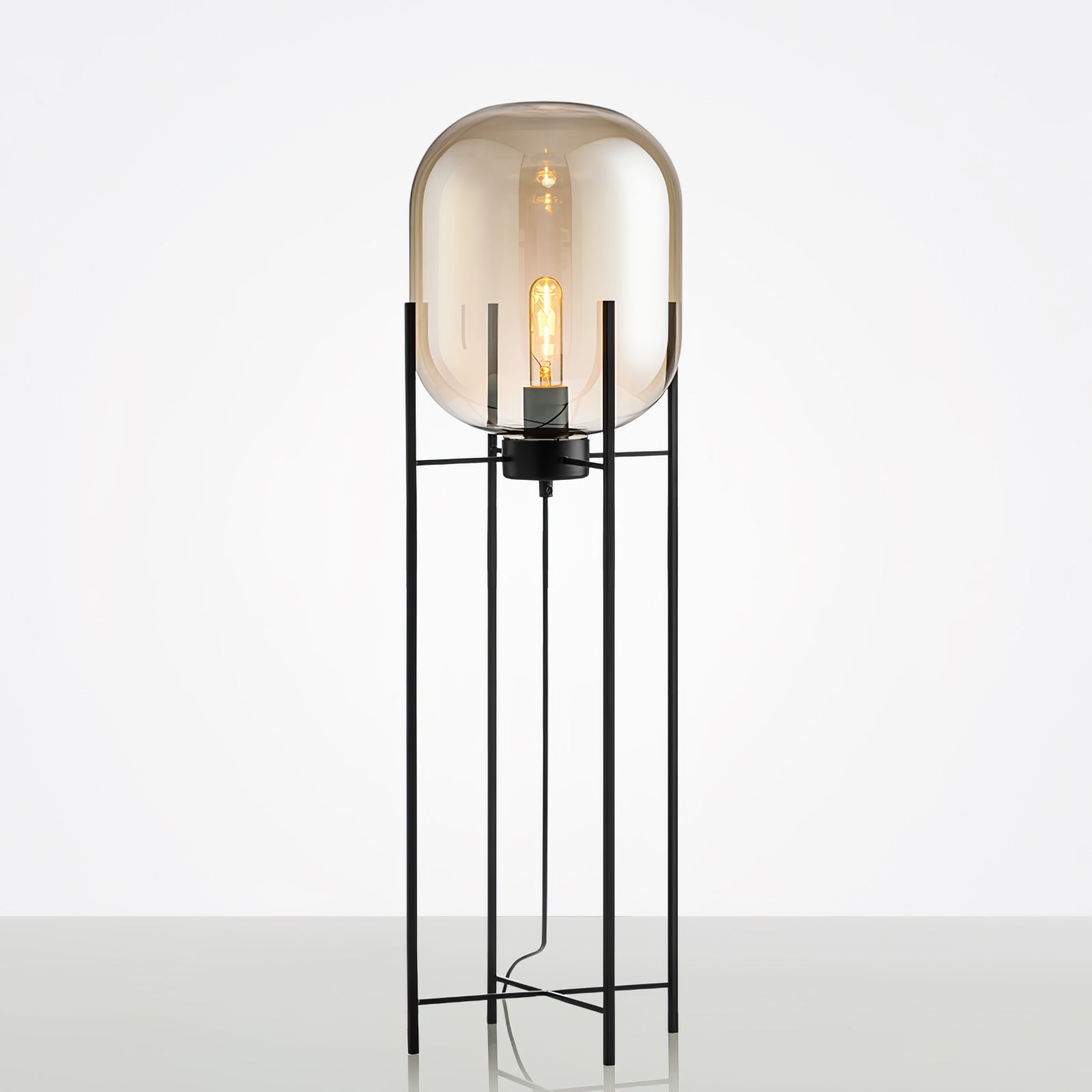 Modern Oda Hand Blown Glass Floor Lamp with Metal Base for Contemporary Home Decor