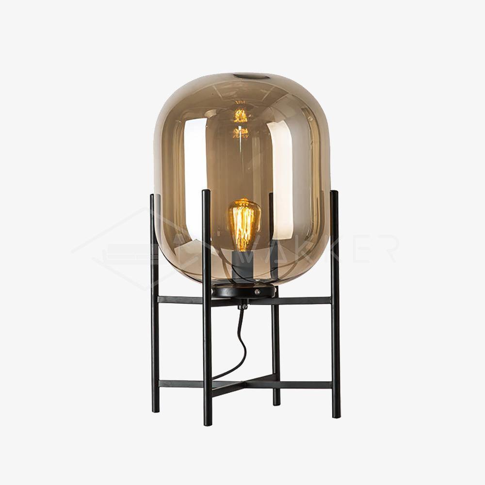 Hand Blown Glass Oda Table Lamp with Metal Base Industrial Accent Light for Living Room
