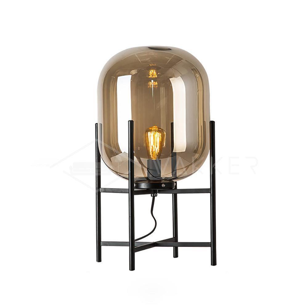Hand Blown Glass Oda Table Lamp with Metal Base Industrial Accent Light for Living Room