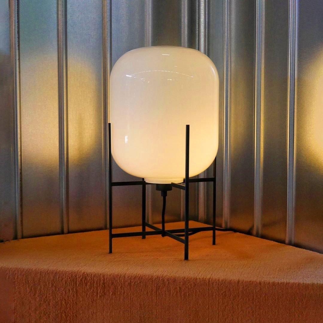 Hand Blown Glass Oda Table Lamp with Metal Base Industrial Accent Light for Living Room