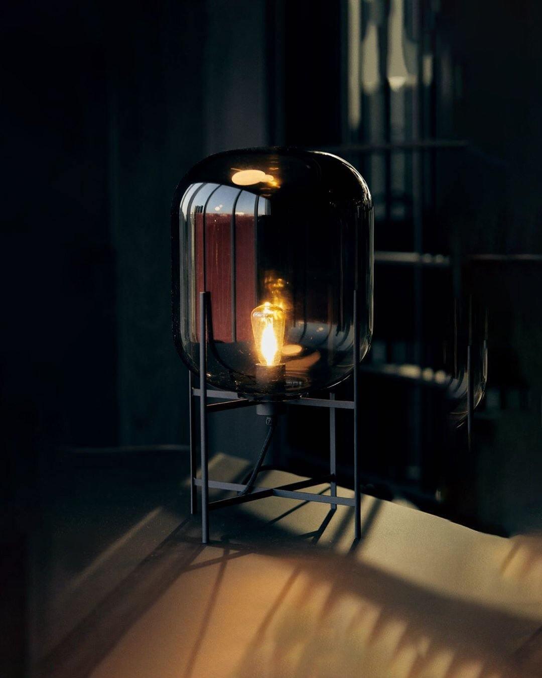 Hand Blown Glass Oda Table Lamp with Metal Base Industrial Accent Light for Living Room
