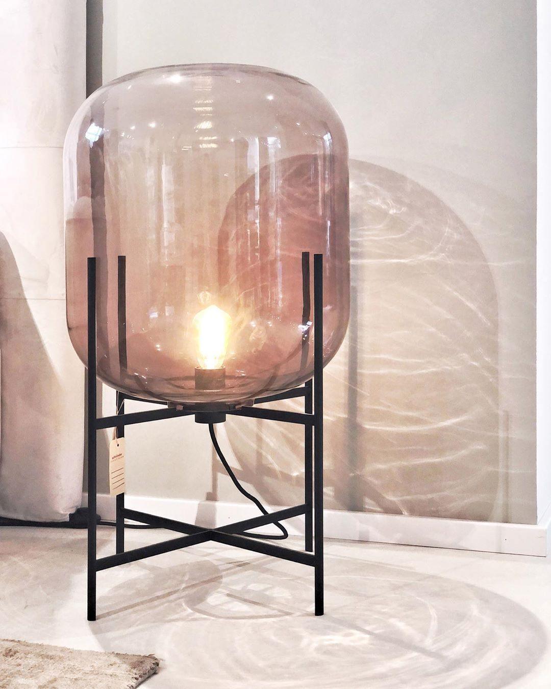 Hand Blown Glass Oda Table Lamp with Metal Base Industrial Accent Light for Living Room