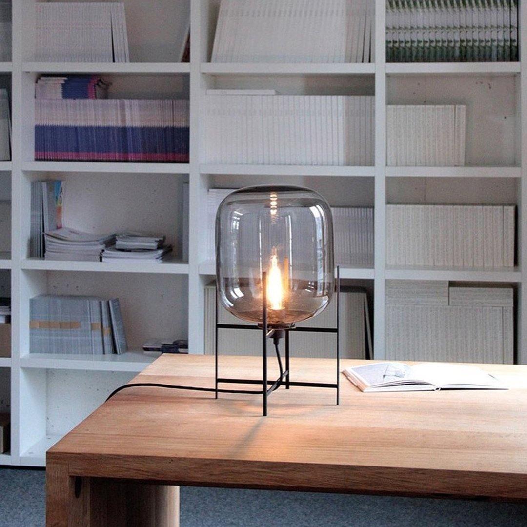 Hand Blown Glass Oda Table Lamp with Metal Base Industrial Accent Light for Living Room