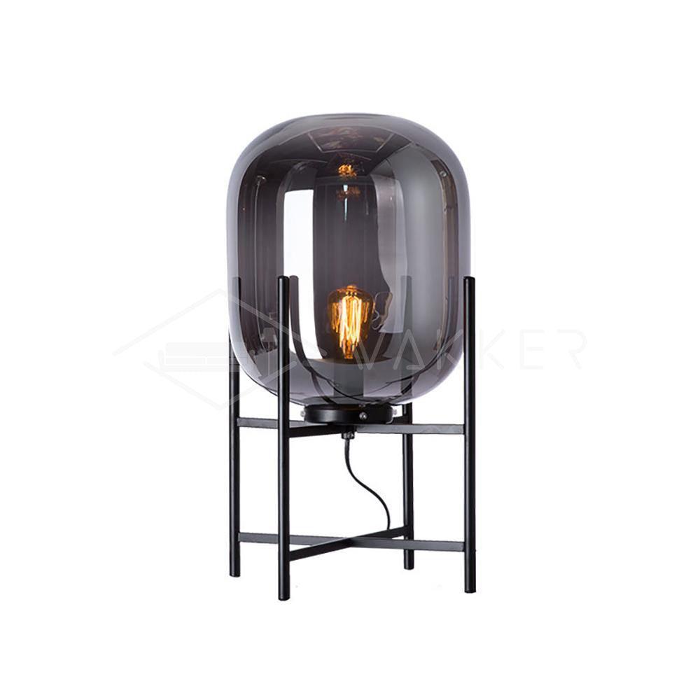 Hand Blown Glass Oda Table Lamp with Metal Base Industrial Accent Light for Living Room