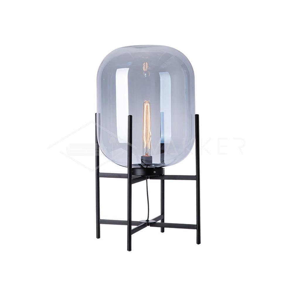 Hand Blown Glass Oda Table Lamp with Metal Base Industrial Accent Light for Living Room