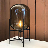 Hand Blown Glass Oda Table Lamp with Metal Base Industrial Accent Light for Living Room