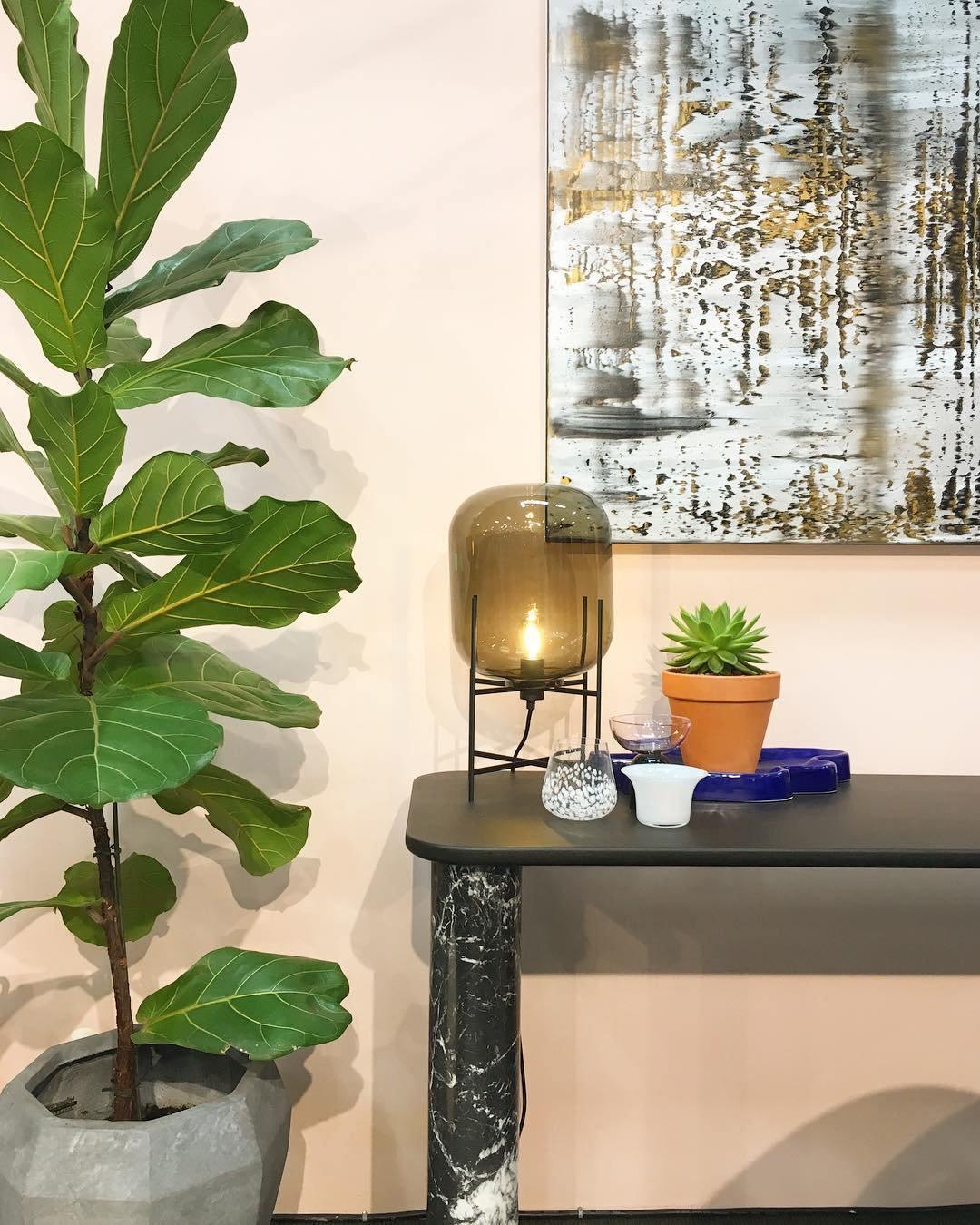 Hand Blown Glass Oda Table Lamp with Metal Base Industrial Accent Light for Living Room