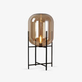 Hand Blown Glass Oda Table Lamp with Metal Base Industrial Accent Light for Living Room