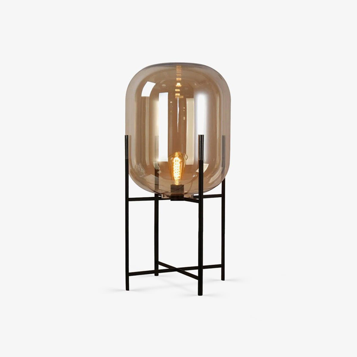 Hand Blown Glass Oda Table Lamp with Metal Base Industrial Accent Light for Living Room