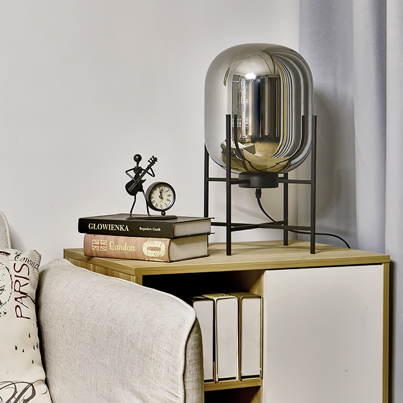 Hand Blown Glass Oda Table Lamp with Metal Base Industrial Accent Light for Living Room