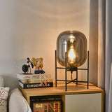 Hand Blown Glass Oda Table Lamp with Metal Base Industrial Accent Light for Living Room
