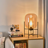 Hand Blown Glass Oda Table Lamp with Metal Base Industrial Accent Light for Living Room