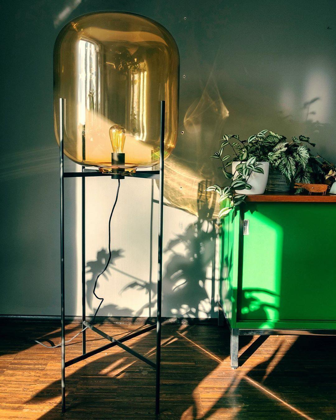 Modern Oda Hand Blown Glass Floor Lamp with Metal Base for Contemporary Home Decor