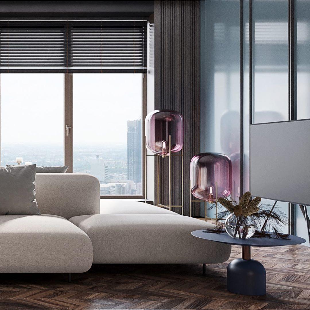 Modern Oda Hand Blown Glass Floor Lamp with Metal Base for Contemporary Home Decor