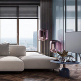 Modern Oda Hand Blown Glass Floor Lamp with Metal Base for Contemporary Home Decor